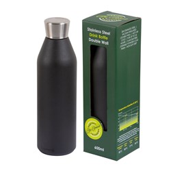 Reusable Double Wall Drink Bottle Black 600ml