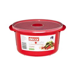 Microsafe Container Rnd 1.5Lt Red W/ Clr Lid (4)