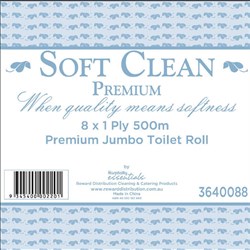 Premium Jumbo Toilet Rolls White 1ply 500m