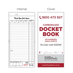 Restaurant Docket Book Single Sheet 100x210mm